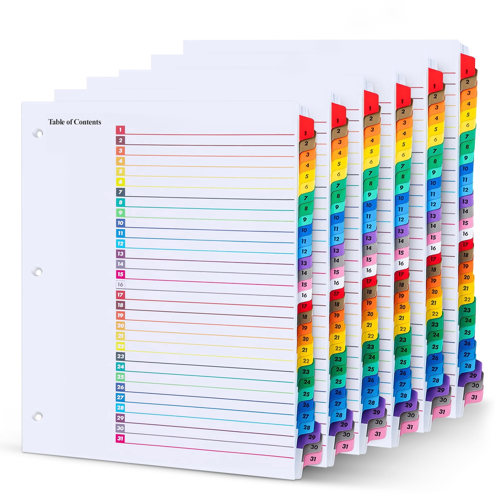 Manaloom Tab Dividers for 3-Ring Binders, 1-31 Numbered, 6 Sets ...