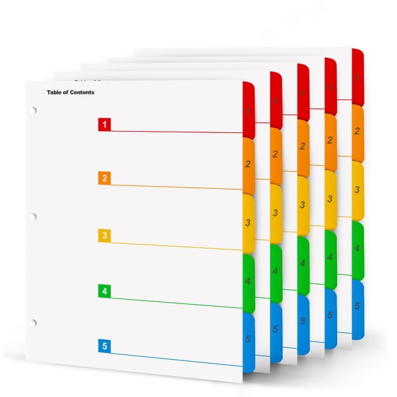 Manaloom Tab Dividers for 3-Ring Binders, 1-5 Numbered, 6 Sets