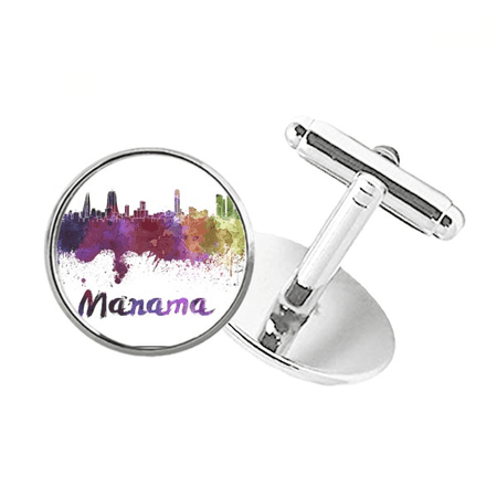 Manama Bahrain City Watercolor Round Button Cuff Clip Stud Cufflinks