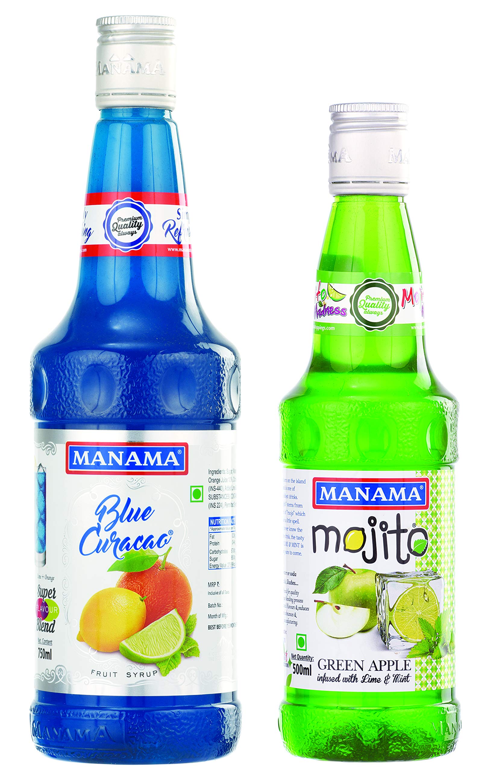 Manama Blue Curacao Fruit Flavoured Syrup 750Ml And Green Apple Mojito