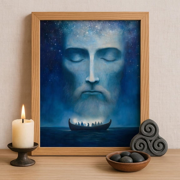 Manannán mac Lir Celtic God Wall Art, Irish Mythology Print, God of the Sea and Beyond, Celtic Tonalism Decor, Celtic Spiritual Artwork Unframed Paper Print