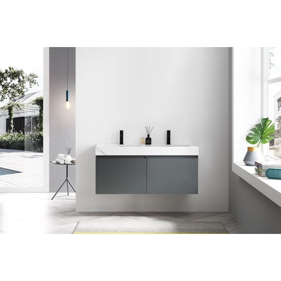 Manarola 48" Dark Gray with Thick Quartz Wall Mount Bathroom Vanity
