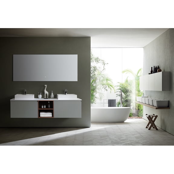 Manarola 72" Light Gray Wall Mount Bathroom Vanity, Open Shelf