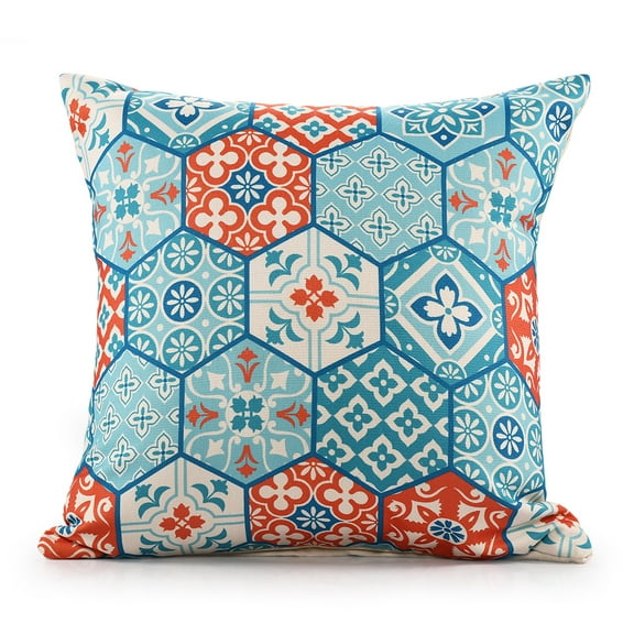 Manas Handwoven Patchwork Moroccan Indoor/Outdoor Throw Pillow, Teal/Orange, 20" x 20", Count per Pack 1