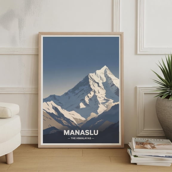 Manaslu Mountain Art Poster, Himalayan Landscape, Trekking & Climbing Decor, Travel Inspired Wall Art, Poster Only