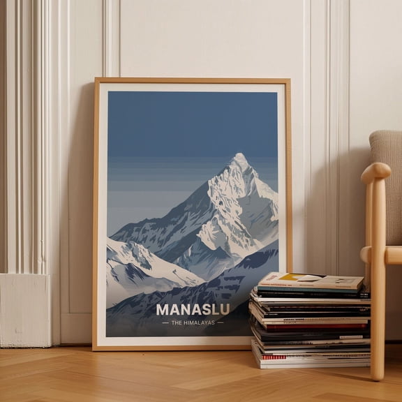 Manaslu Mountain Art Poster, Himalayan Landscape, Trekking & Climbing Decor, Travel Inspired Wall Art Wall Art, Modern Wall Decor, 12x18 UNFRAMED