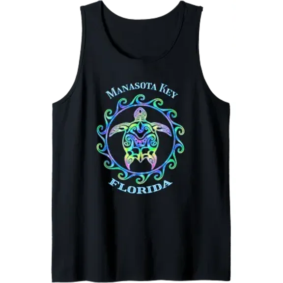 Manasota Key Florida Vacation Colorful Turtle Tank Top Size S-3XL