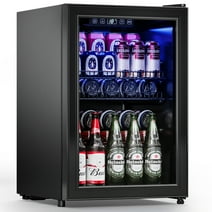 Manastin 100 Can Beverage Refrigerator Cooler 2.47 Cu.ft Mini Fridge with Glass Door & Adjustable Shelves, Perfect for Home, Office or Bar