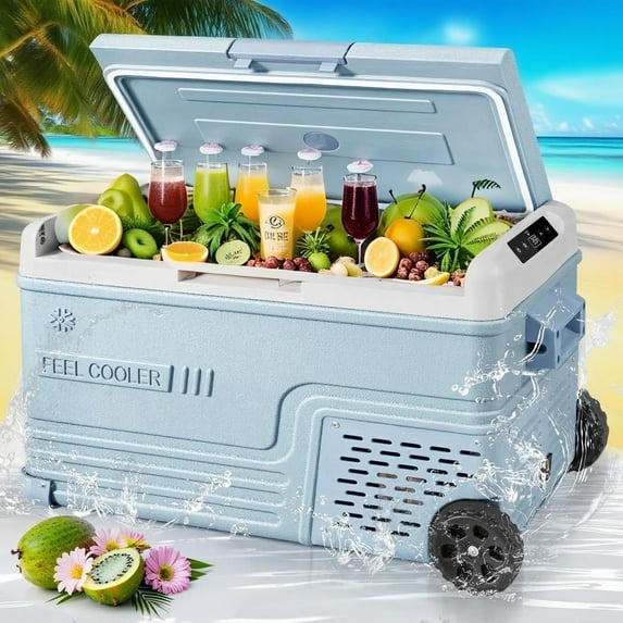 MANASTIN 12V Vehicle Refrigerator (-4°F~50°F), Dual Zone Storage, Low Noise, Camping, Travel, Truck, Home, Blue