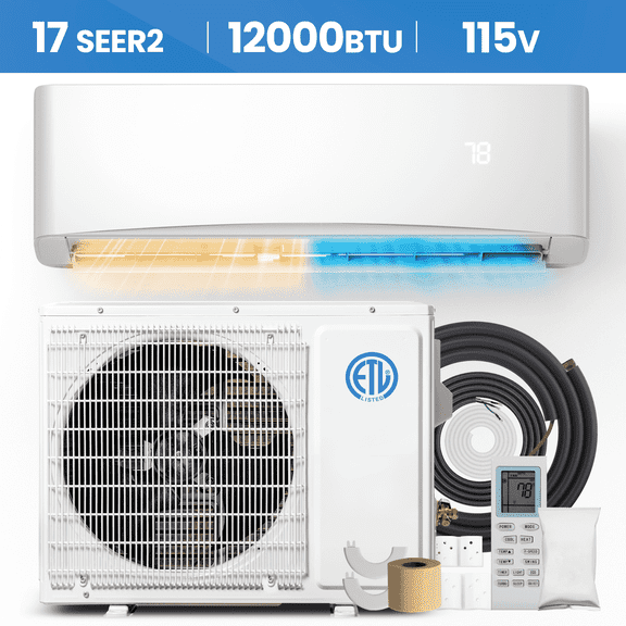 UrbanSync 12000 BTU Mini Split Air Conditioner & Heater With AHRI Certified, 17 SEER2 115V Inverter System, Covers Up to 750 Sq. Ft, Complete Installation Kit Included