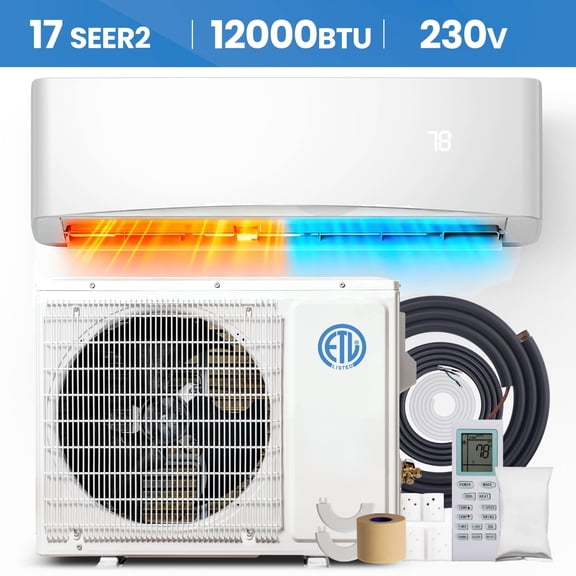 UrbanSync 12000 BTU Mini Split Air Conditioner & Heater With AHRI Certified, 17 SEER2 230V Inverter System, Covers Up to 750 Sq. Ft, Complete Installation Kit Included