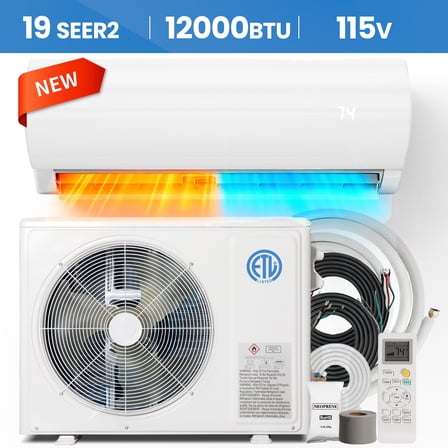 UrbanSync 12000 BTU Mini Split Air Conditioner & Heater with Inverter, 19 SEER2 115V Energy Saving AC Unit Cools Rooms up to 750 Sq. Ft, Complete Installation Kit