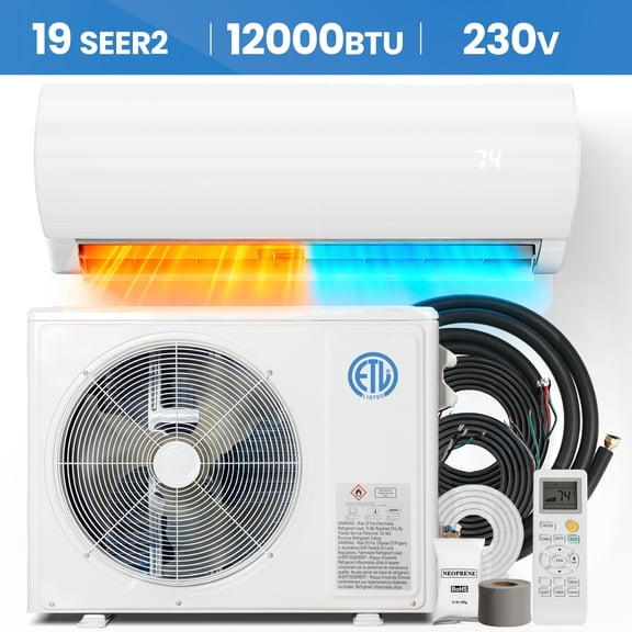 UrbanSync 12000 BTU 19 SEER2 230V Mini Split Air Conditioner with Heater, Energy Saving AC Unit Cools Rooms up to 750 Sq. Ft for Bedroom
