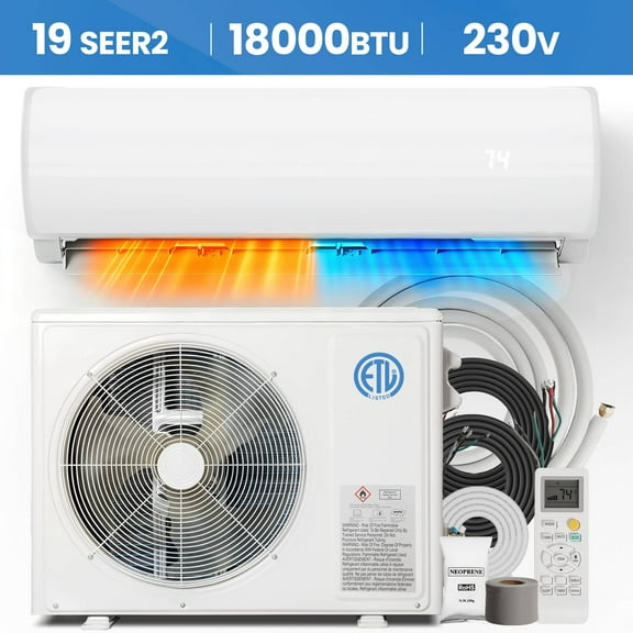 UrbanSync 18000 BTU Mini Split Air Conditioner & Heater with Inverter, 19 SEER2 230V Energy Saving AC Unit Cools Rooms up to 1250 Sq. Ft, Complete Installation Kit