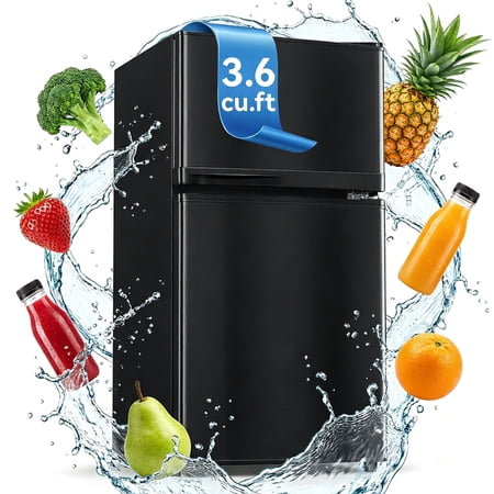 Nepsam 3.6 Cu Ft 2-Door Compact Refrigerator with Freezer, Mini Fridge for Dorm, Apartment & Office, Black