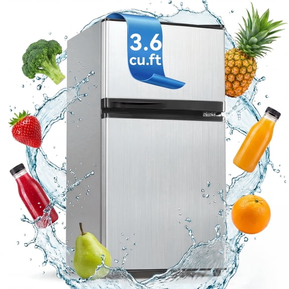Nepsam 3.6Cu.Ft Mini Fridge with Freezer – 7 Settings & Adjustable Shelves, Low Noise, Energy-Efficient, Compact Dorm Refrigerator for Kitchen, Office, Bedroom-Silver