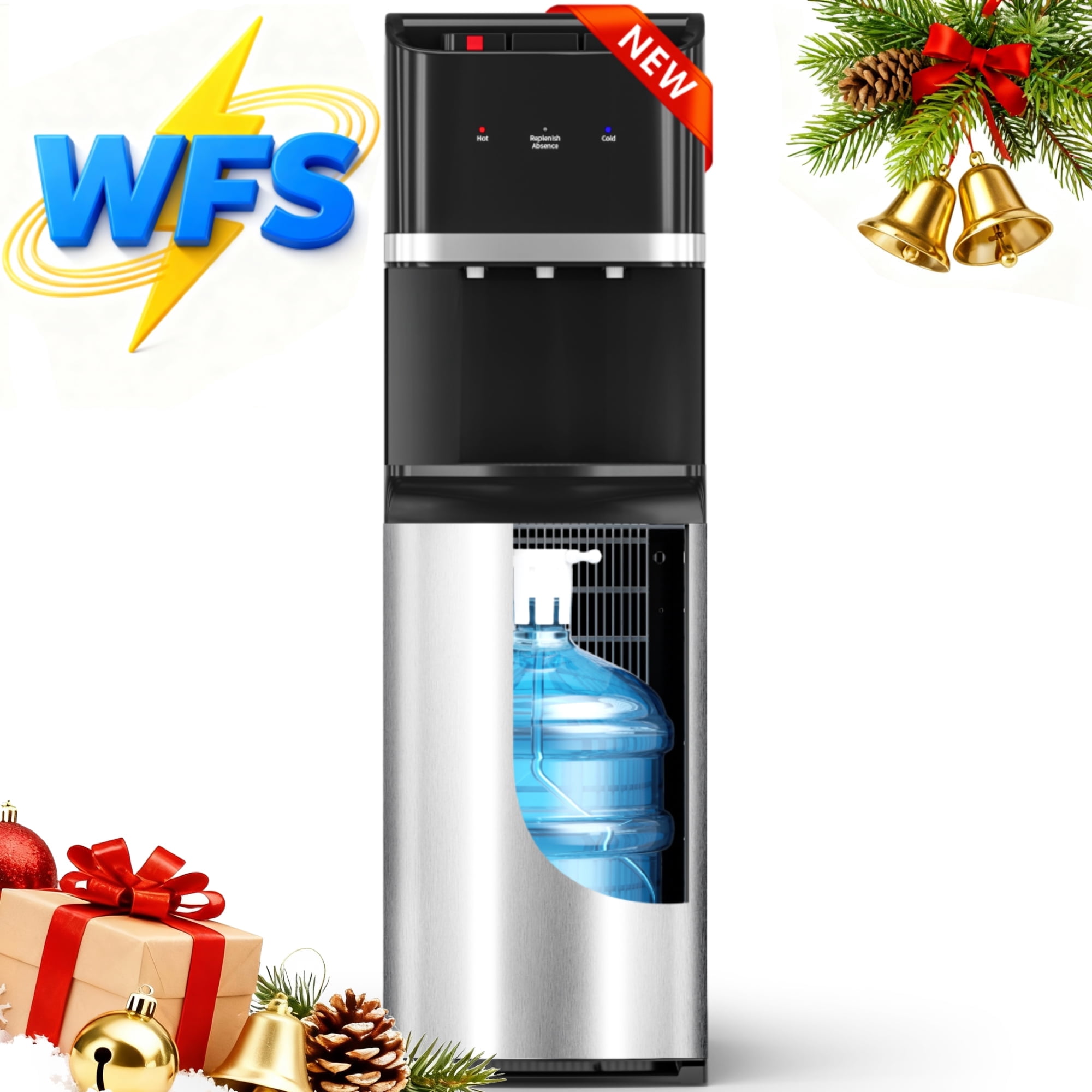 Patiosunny Bottom Loading 304 Stainless Steel  Water Cooler Dispenser for 5 Gallon Bottles, Water Cooler with 3 Temperature Settings - Hot, Cold & Room Water, Ideal Design for Home & Office