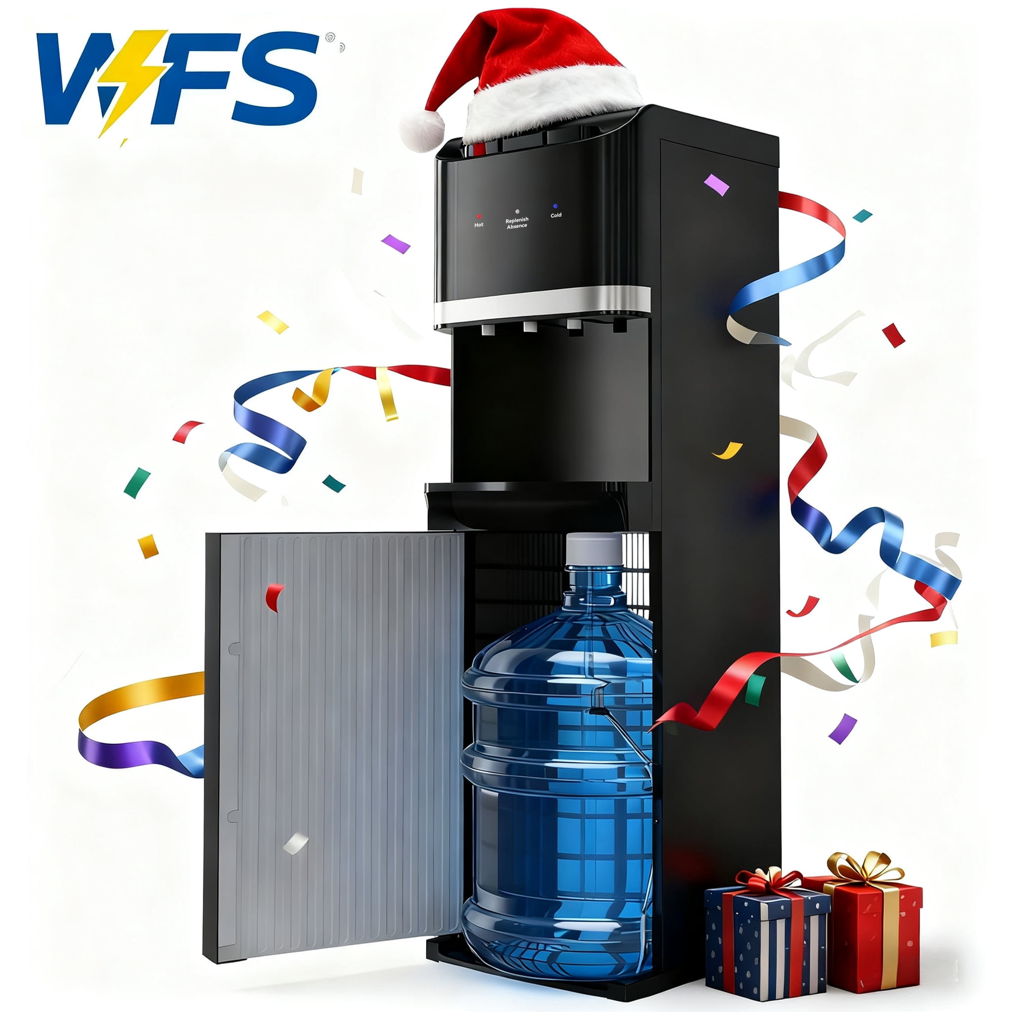 UrbanSync Bottom Loading Water Cooler Dispenser for 5 Gallon Bottle, Stainless Steel, 3 Temperature Settings - Hot, Cold & Room Water with Child Lock, Water Shortage Alert, Raven Black