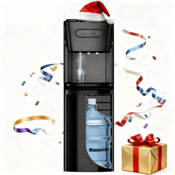 UrbanSync Bottom-Mounted Water Dispenser, 3 Temperatures (Hot, Cold, and Room), with Safety Lock, LED Lighting, Empty Bottle Alert, Black