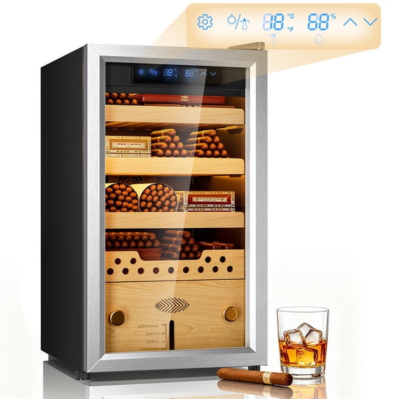 UrbanSync Electric Cigar Humidors with Compressor Cooling - Premium Humidity Control, 40L Cigar Cabinet with Cedar Wood Shelves, Ideal for Storing Cigars