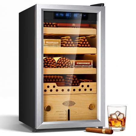 UrbanSync Electric Cigar Humidors with Compressor Cooling - Premium Humidity Control, 40L Cigar Cabinet with Cedar Wood Shelves, Ideal for Storing Cigars