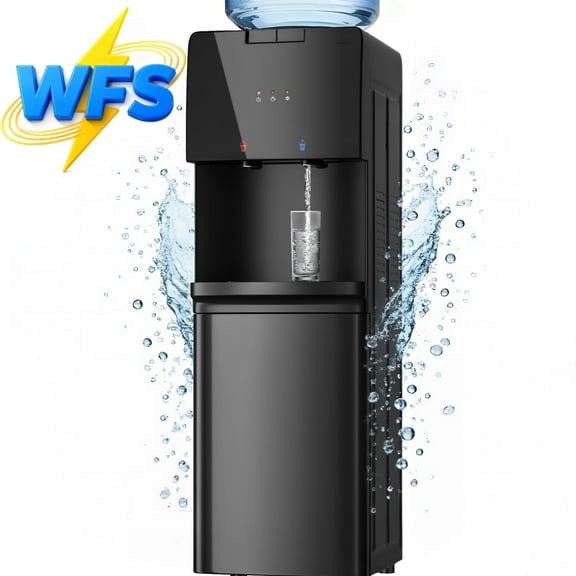 Patiosunny Top Loading Double Temperature Water Dispenser for 3 or 5 Gallon Bottles, Safety Lock, Detachable Water Tray, Stylish Black