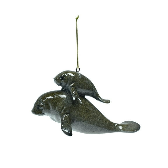 Manatee Baby and Calf Christmas Tree Ornament Nautical Beach House Holiday Decor Xmas Gift