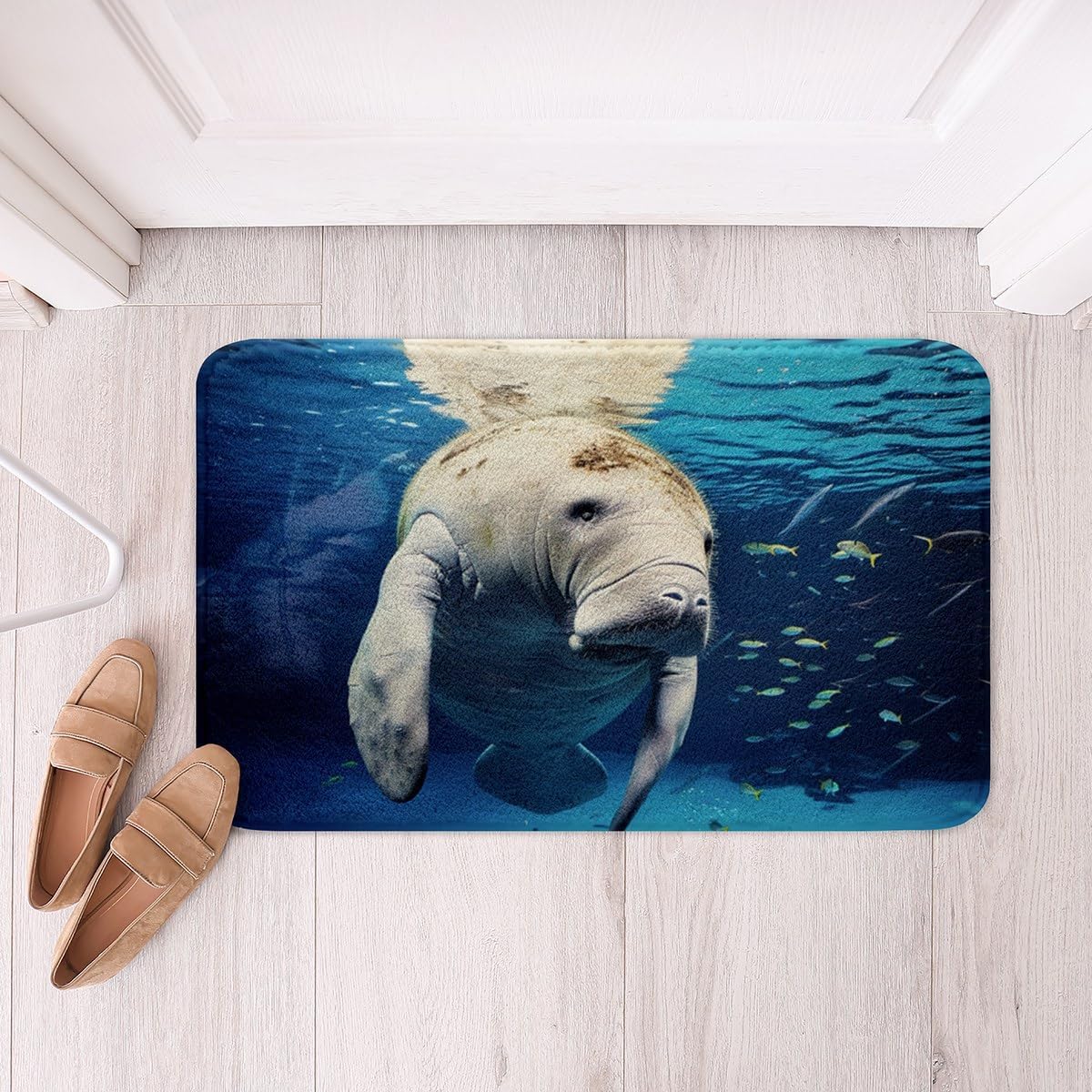 Manatee Bath Mat 20"X 32",Cute Manatee Marine Mammals Bathroom Rugs
