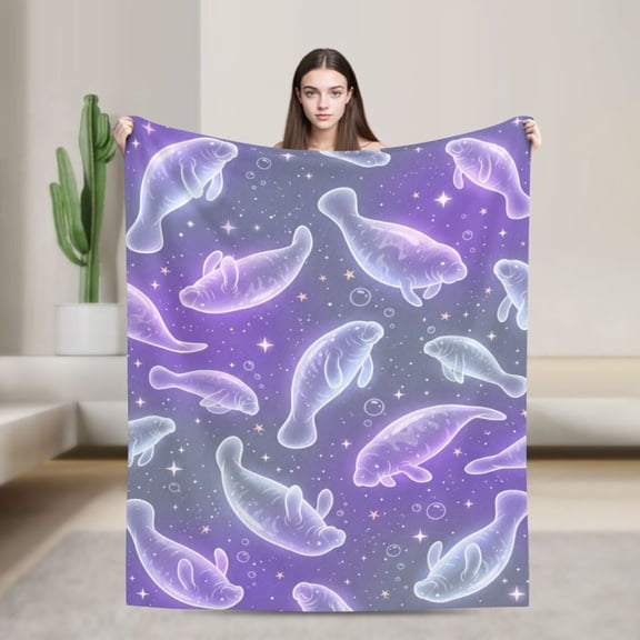 Manatee Blanket Beautiful Coastal Wilderness Landscape Bed Blanket, Festive Season Theme 50x40
