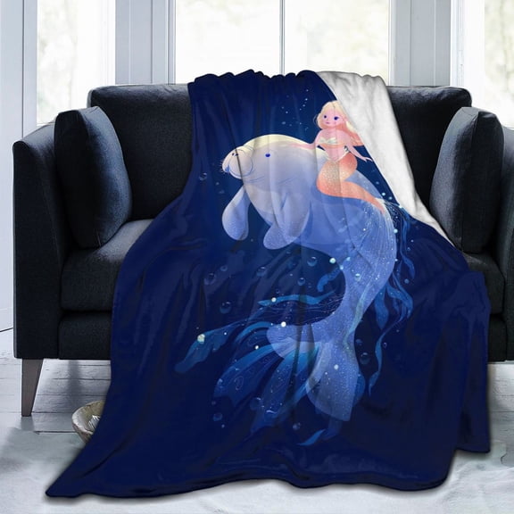 Manatee Blanket Mythical Ocean Princess Fantasy, Soft Cozy Flannel Throw For Couch And Bed, Whimsical Marine Life Decor 50x40