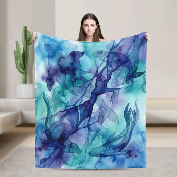 Manatee Blanket Portable All Season Cozy Warm Throw Blanket for Outdoor Travel, Beautiful Wildlife Art 50x40