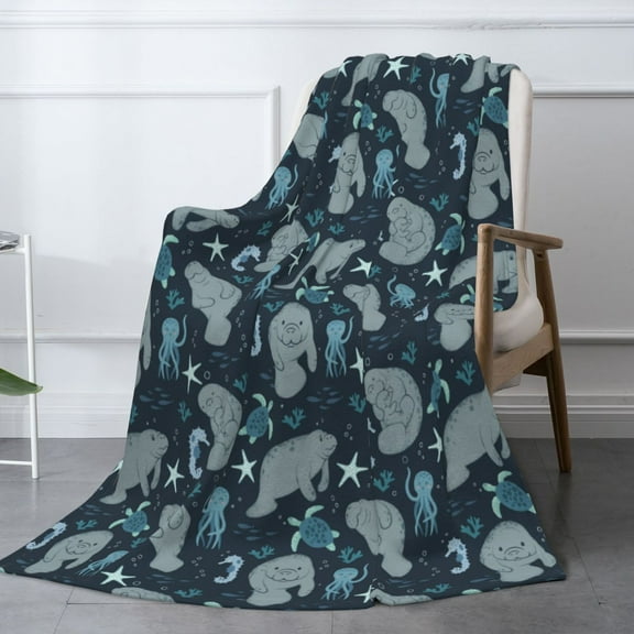 Manatee Blanket - Soft Cozy Fluffy Flannel Throw Blanket for Bed, Couch - Lightweight & Warm Gifts for Women, Men, Girls, Boys 80"x60"