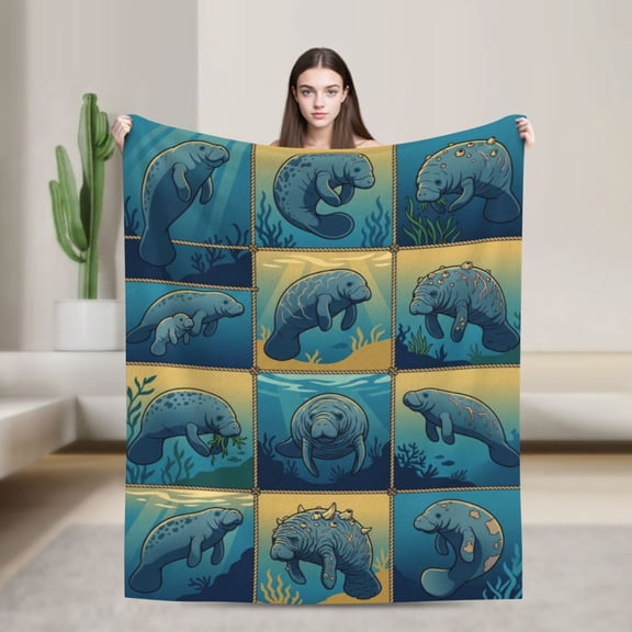 Manatee Blanket Unique Aquatic Animal Bed Accent Throw, Festive Holiday Home Decoration 50x40