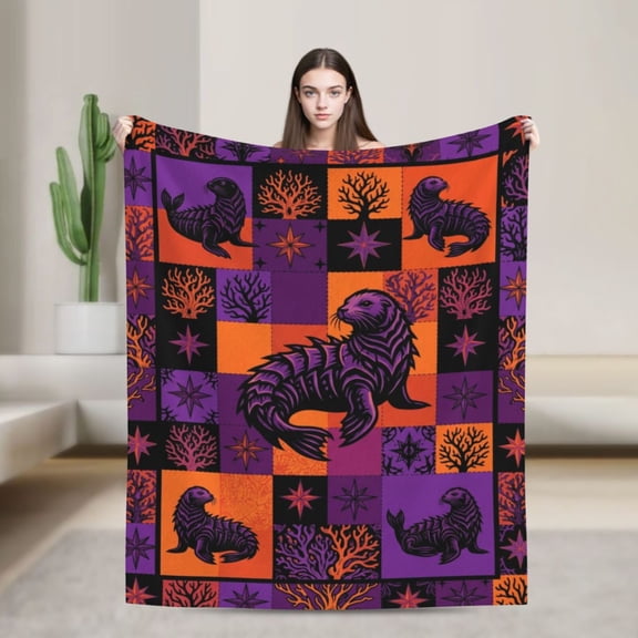 Manatee Blanket Unique Nautical Style Bed Accent Throw, Milestone Festive Holiday Home Decoration 50x40