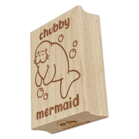 Manatee Chubby Mermaid Rectangle Rubber Stamp Stamping Scrapbooking Crafting - Small 1.7in