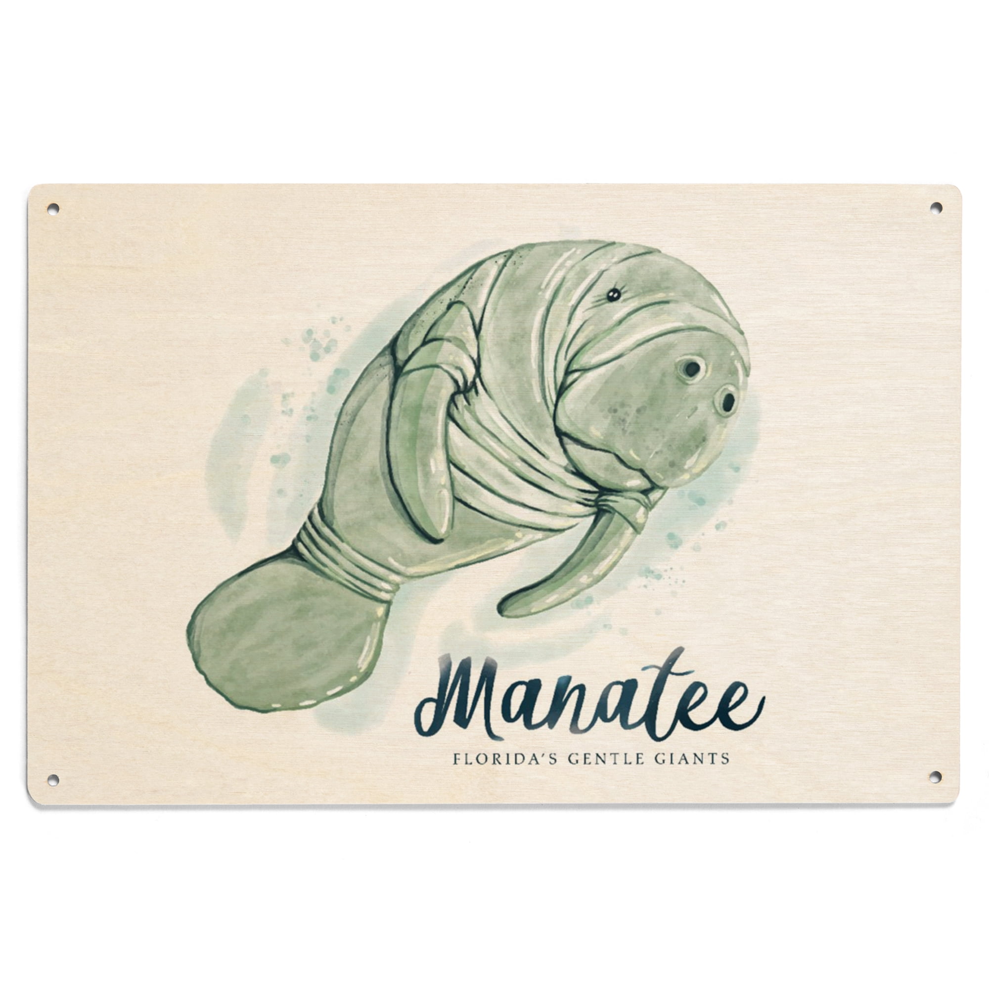 Manatee, Florida's Gentle Giant, Watercolor Birch Wood Wall Sign (6x9 ...