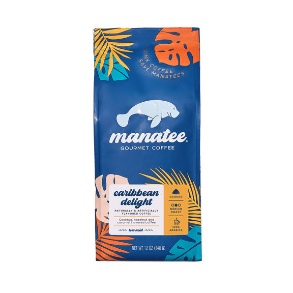 Manatee Gourmet Ground Coffee, Medium Roast, Caribbean Delight Flavored, 12 oz.