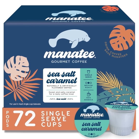 Manatee Gourmet Coffee Single Serve Pods for Keurig K-Cup Brewers, Medium Roast, Sea Salt Caramel, 72 Count