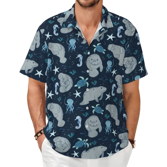 Manatee Men's Shirts Short-Sleeved with All-Over Prints Button-Up Shirts