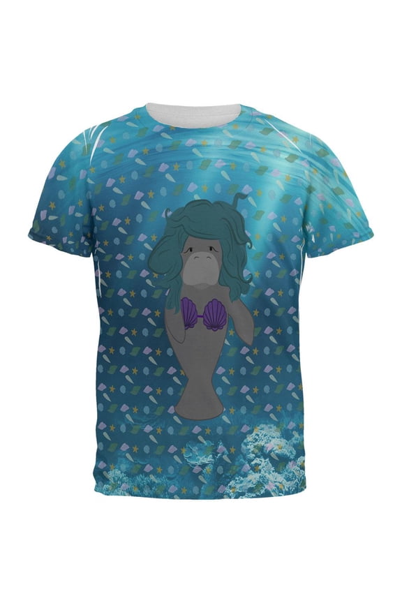 Manatee Mermaid Ocean Pattern All Over Mens T Shirt Multi LG