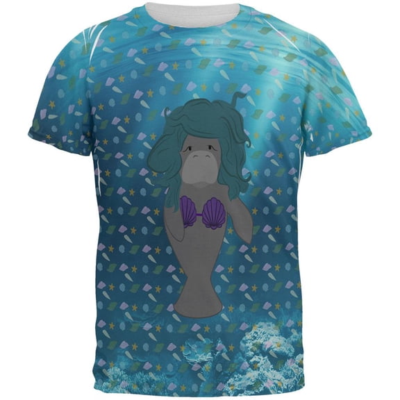 Manatee Mermaid Ocean Pattern All Over Mens T Shirt Multi MD