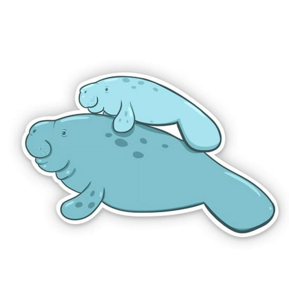 Manatee Mom and Baby - 7" Vinyl Sticker - For Car Laptop I-Pad - Waterproof Decal