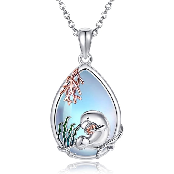 Manatee Necklace 925 Sterling Silver Crystal Manatee Pendant Necklace Ocean Sea Cute Animal Jewelry Gifts for Women