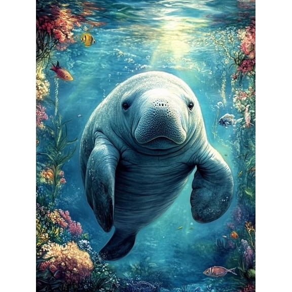Manatee Ocean Animal Preprinted 11CT Cross Stitch Kits for Beginners & Adults - Easy Needlepoint Patterns for Home Decor & Craftings 264