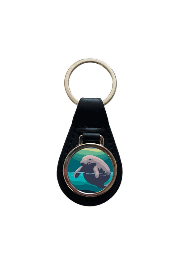 Manatee Ocean Sea Animal Metal Black Leather Keychain