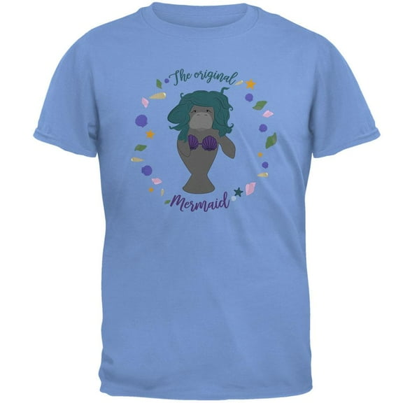 Manatee Original Mermaid Funny Mens T Shirt Carolina Blue SM