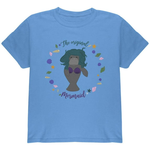 Manatee Original Mermaid Funny Youth T Shirt Carolina Blue YMD