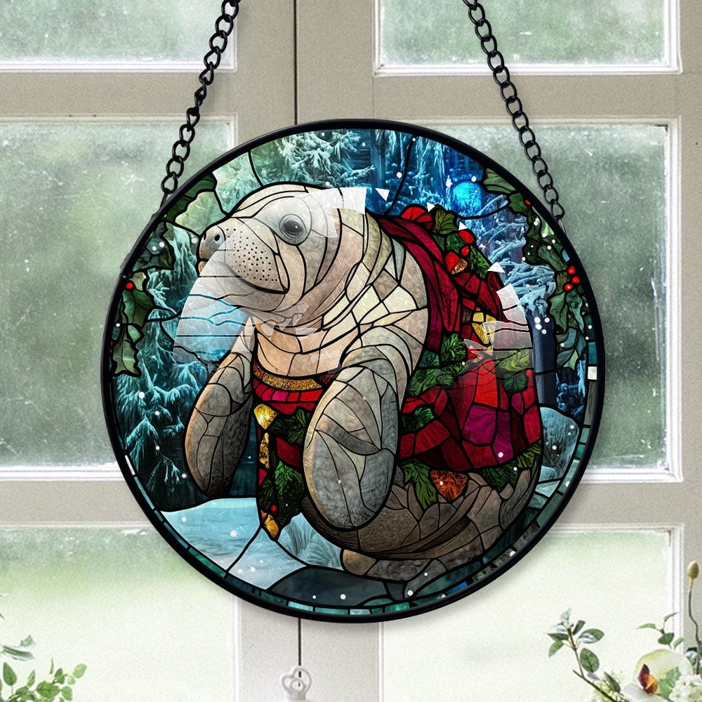 Manatee Ornament Christmas 2025, Manatee Stained Glass Window ...