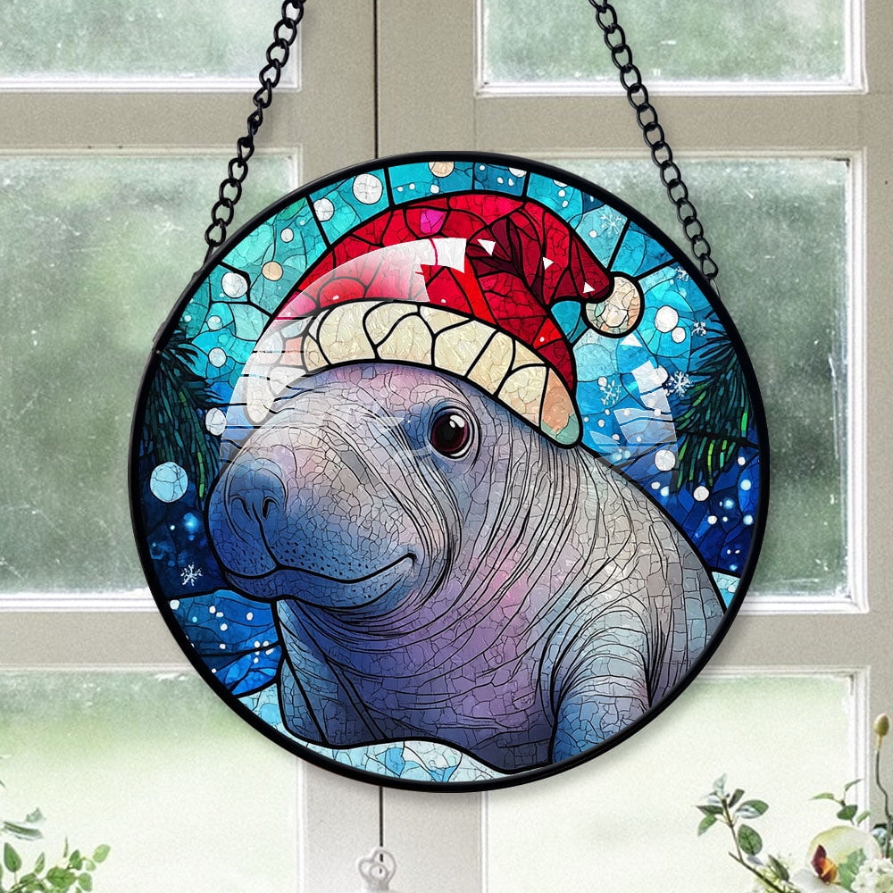 Manatee Ornament Christmas 2025, Manatee Stained Glass Window Hanging ...