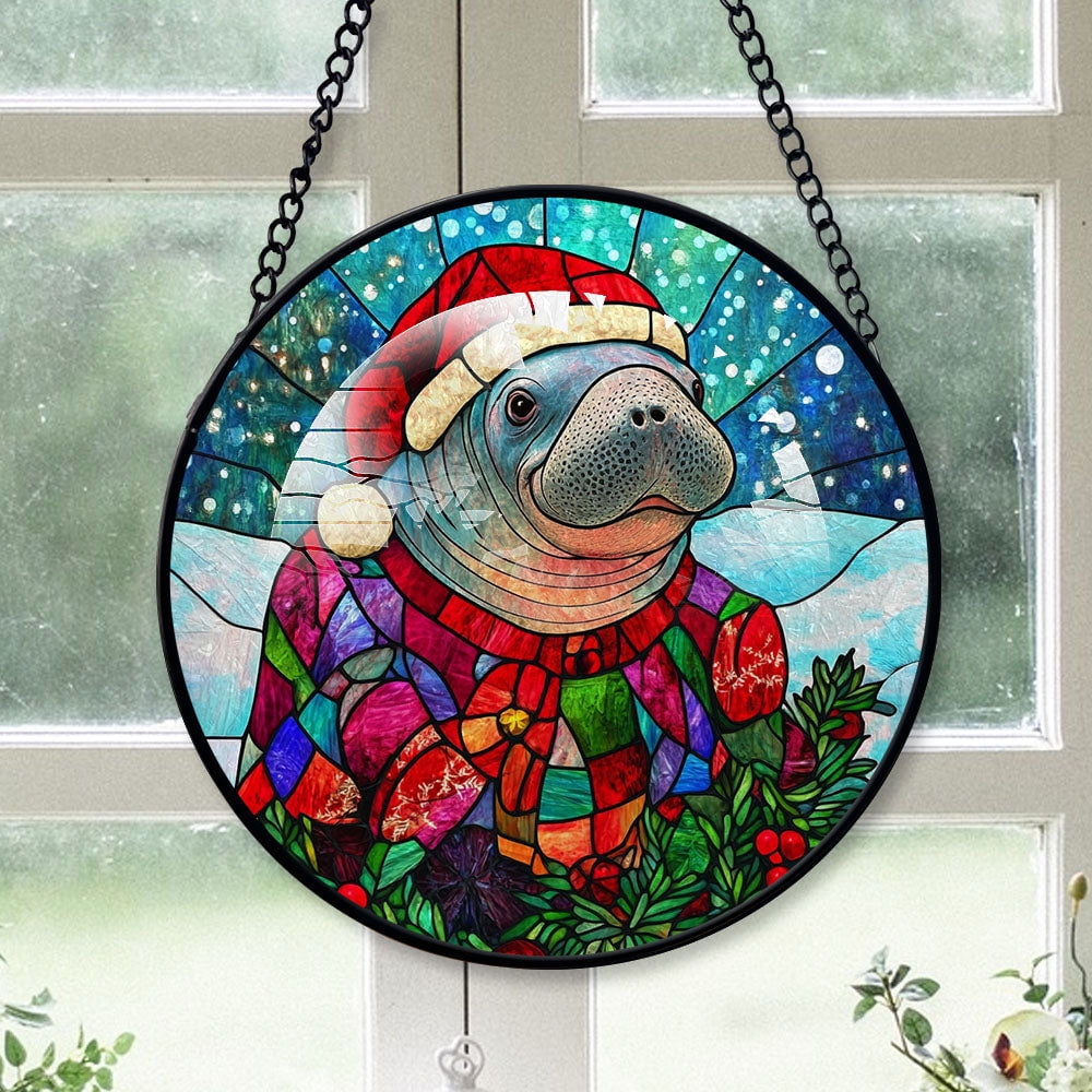 Manatee Ornament Christmas 2025, Manatee Stained Glass Window Hanging ...